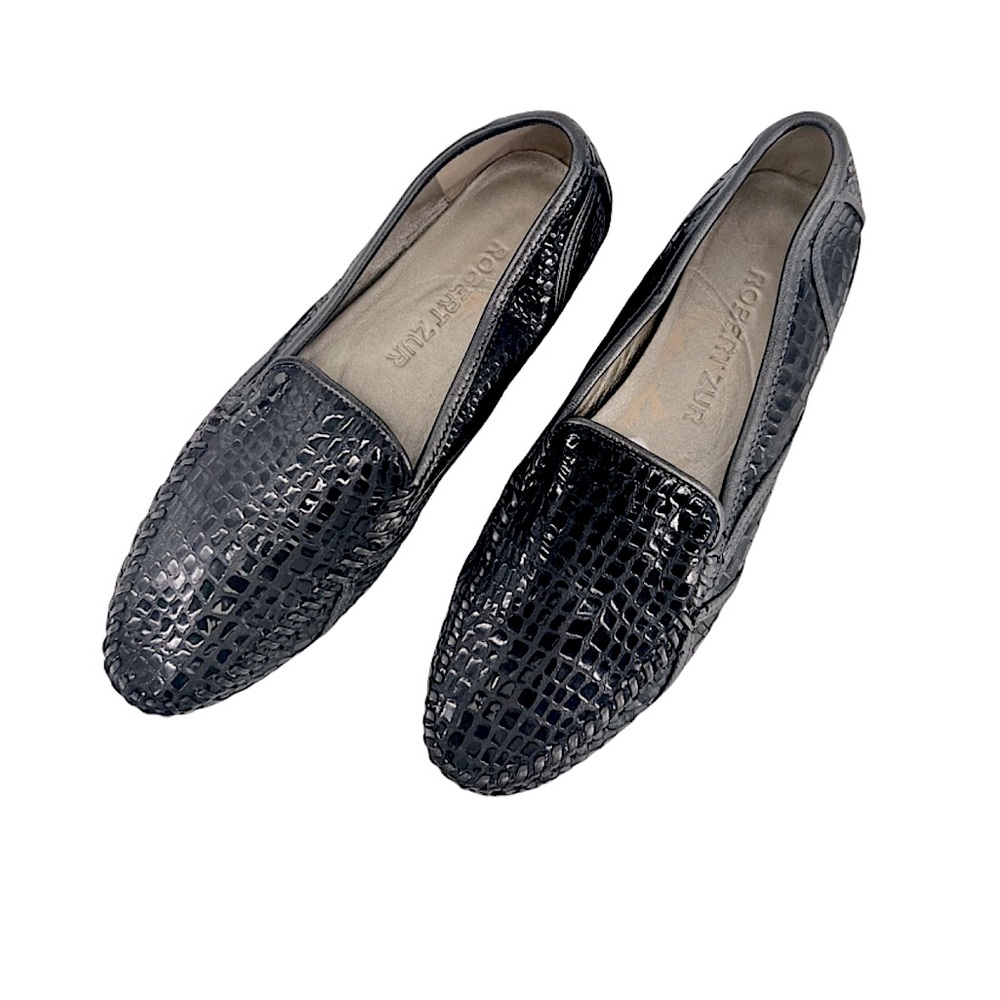 Robert Zur Black Croc Embossed Shiny Driving Loafers Size 8.5 AA